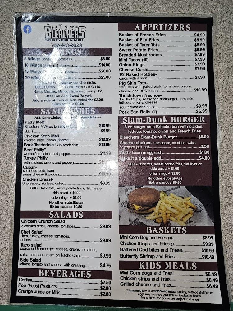 Bleachers Sports Bar and Grill Menu image 1
