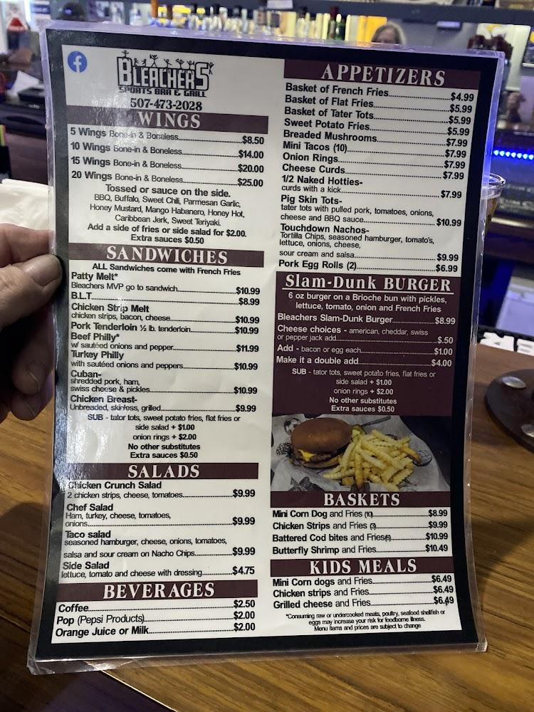 Bleachers Sports Bar and Grill Menu image 2